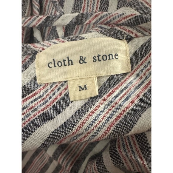 Cloth & Stone Anthropologie Bella Dahl Button Striped Linen Romper Medium - Picture 5 of 6